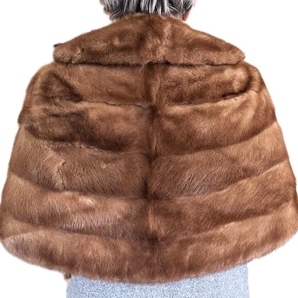 VTG 1960s Genuine Mink Fur Stole Shawl Wrap Brown Satin Lined JC Penney Pockets - Picture 3 of 11